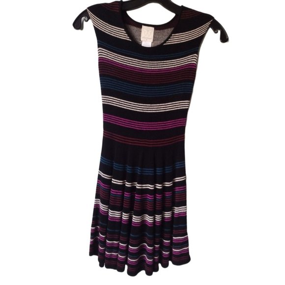 Ella Moss Girls Drop Waist Sweater Dress Size 8 Striped Sleeveless Black - Picture 1 of 5